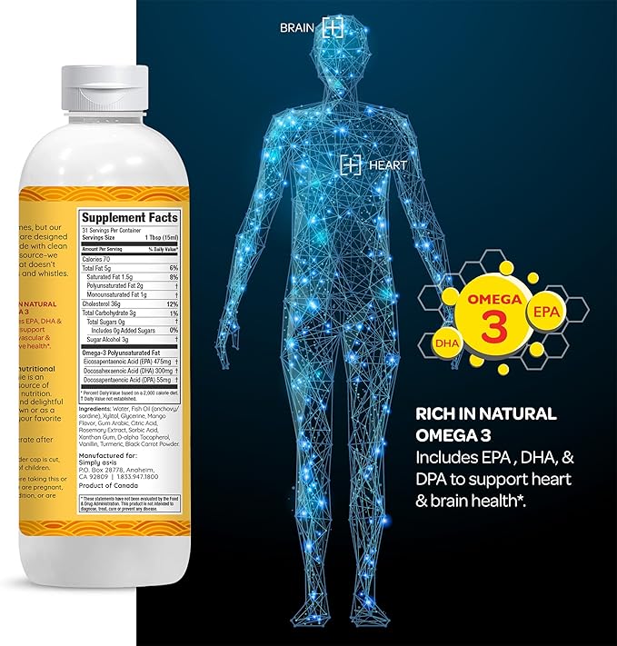 AS-IS Simply 16 fl oz (31 Servings) | Omega-3 Smoothie from Fish Oil | Promotes Heart & Brain Health | Dairy & Sugar Free | Natural Mango Flavor