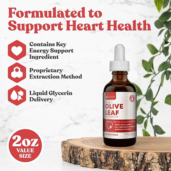 Rejuvica Active Olive Leaf Extract | Naturally Occurring Oleuropein Liquid Drops for Immune & Heart Support | Fast-Absorption, Vegan, Alcohol-Free | 4 fl oz
