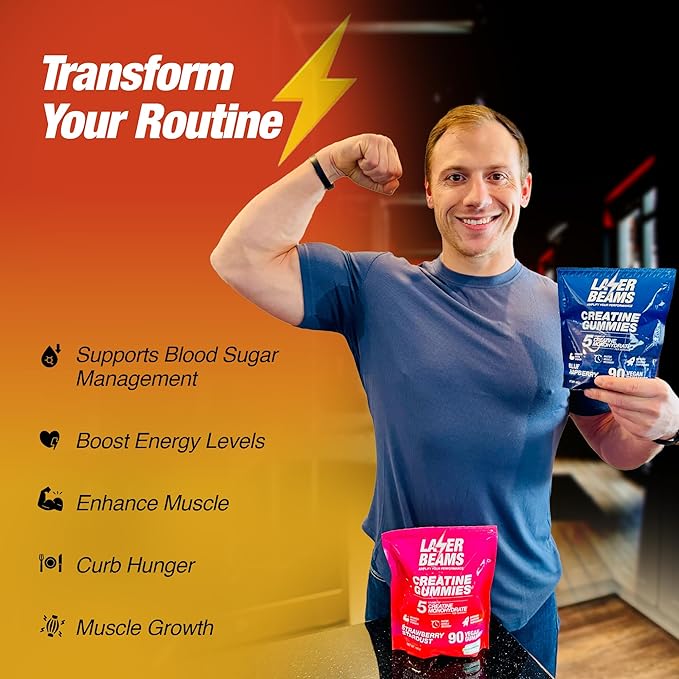 Creatine Monohydrate Gummies - 5g Creapure Creatine per Serving - Vegan, Mango Flavor - Boost Muscle Strength, Endurance, Recovery & Mental Focus - 90 Gummies, Gluten-Free