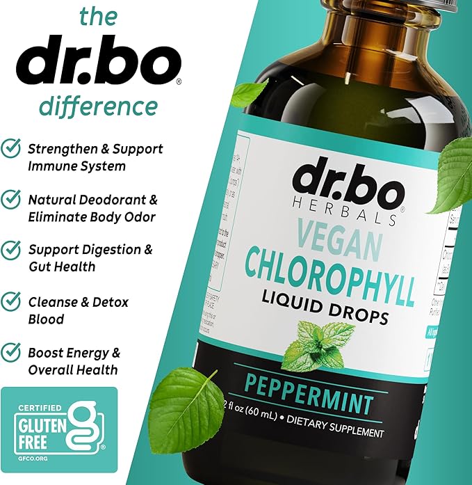 Chlorophyll Liquid Drops Body Detox - Vegan Liquid Chlorophyll Drops Odor Cleanse Supplement, Energy & Immune Support, Internal Deodorant, Body Deodorizing Supplement - Natural Deodorant Water 2 oz