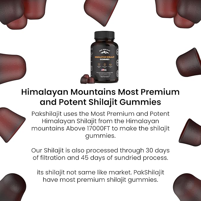 Pure Sundried Himalayan Shilajit Gummies for Men & Women | Organic Shilajit Gummies | Natural 85 Plus Trace Minerals Fulvic Acid | Energy, Immunity | Sugar-Free 60 Healthy Gummies