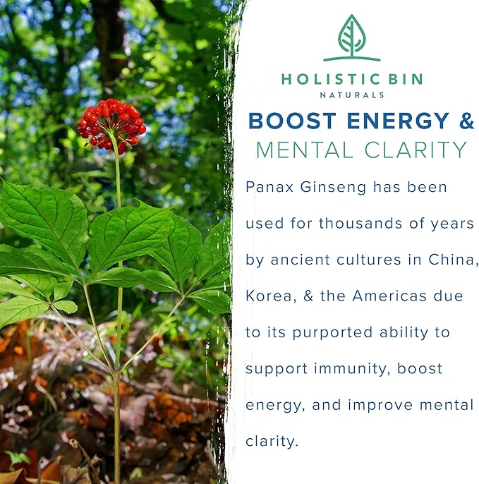 Holistic Bin Korean Red Ginseng Capsules Pure Panax Ginseng Supplement | Vegan, Gluten Free, Non GMO, No Fillers | Rich in Ginsenosides (40 Capsules)