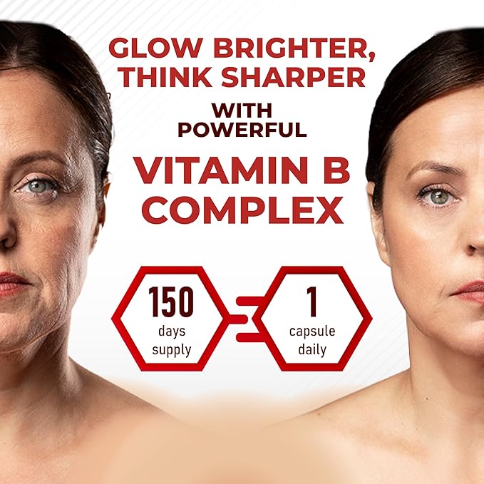 Vitamin B Complex Vitamin B1, B2, 6,9,12 Niacin, with Vitamin C - Support Brain Health, Energy Levels, Skin, Hair, and Nails - Made and Tested in The USA