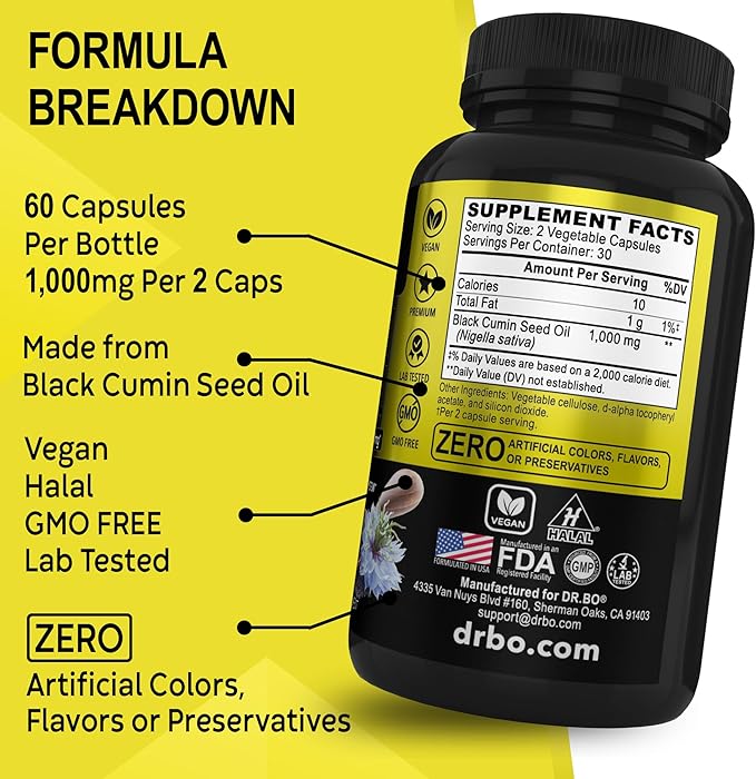 Black Seed Oil Capsules Vegan - Pure Cold Pressed Black Seed Oil Nigella Sativa Cumin for Skin & Hair Health, 500mg, 1000mg Per 2 Capsule Serving Blackseed Liquid Capsules Halal - 60 Softgels Pills