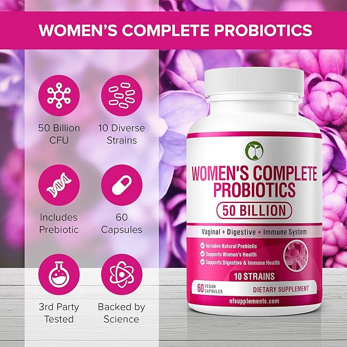 Probiotics for Women 60 Capsules | 50 Billion CFU Scientifically Formulated Multi Strain Probiotic Blend | Organic Supplements with Prebiotics for Womens Health (Women's Complete Probiotics)