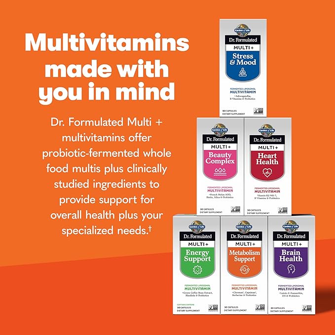 Garden of Life Dr. Formulated Multi+ Metabolism Support - Fermented Liposomal Multivitamin + Chromax, Capsimax, Berberine & Probiotics - 30 Capsules