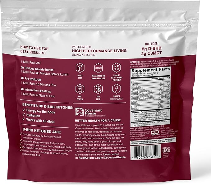 Real Ketones MCT & BHB Exogenous Ketones Drink Mix Packets Elevate Keto Electrolytes Powder Packets No Sugar with 4 Main Electrolytes Plus Hydrating Proprietary Keto BHB (30 Pack, Mixed Berry)