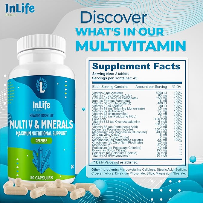 Multivitamin with 25 Vitamins & Minerals (90 Tablets) | Immune, Energy & Cognitive Support | Daily Vitamins for Woman and Men | Antioxidants, Zinc, B-Complex, Calcium, D3 (1)