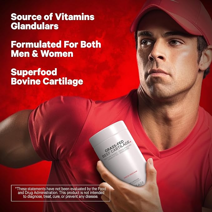 Codeage Grass Fed Beef Cartilage Supplement - Freeze Dried, Non-Defatted, Desiccated Beef Tracheal Bovine Cartilage & Liver Pills – Pasture Raised Argentina Beef Vitamins - Non-GMO -180 Capsules