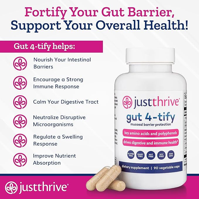 Just Thrive Gut 4-tify - Gut Health Supplements for Women and Men - Anti Bloat, 90 Vegetable Capsules