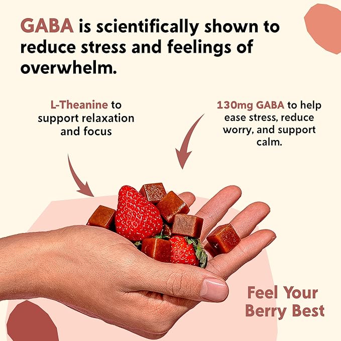 PYM Berry Mood Chews Support for Stress, Worry & Overwhelm, 20 Count | 130mg GABA, 90mg L-Theanine | Vegan, Non-GMO, Gluten-Free, No Added Sugar | All-Natural Mood Balance Supplement Made in USA