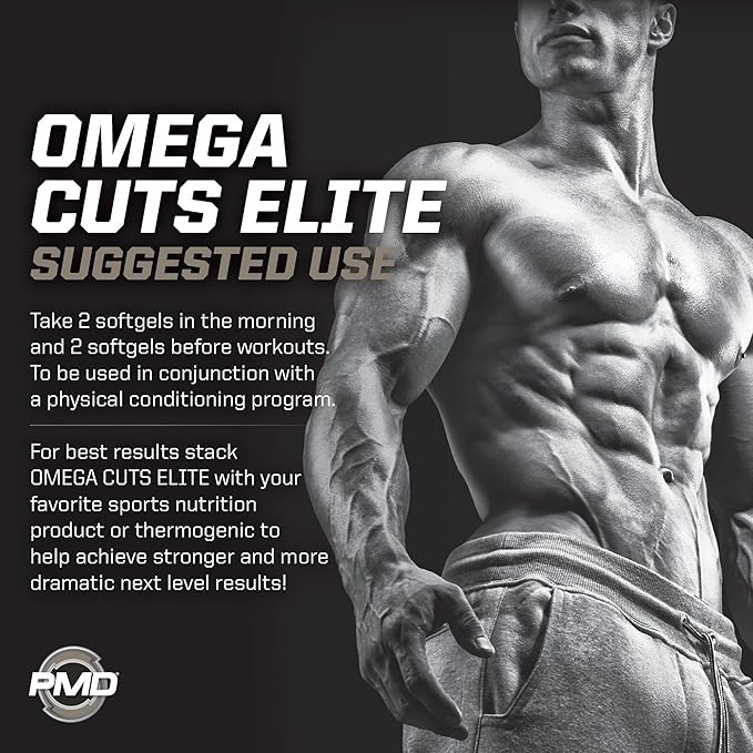 PMD Sports Omega Cuts Elite Fat Loss-Muscle Defining Formula - Omega Fatty Acids, MCT's and CLA for Muscle Definition and Maintenance - Keto Friendly for Women and Men - Stimulant Free (90 Softgels)