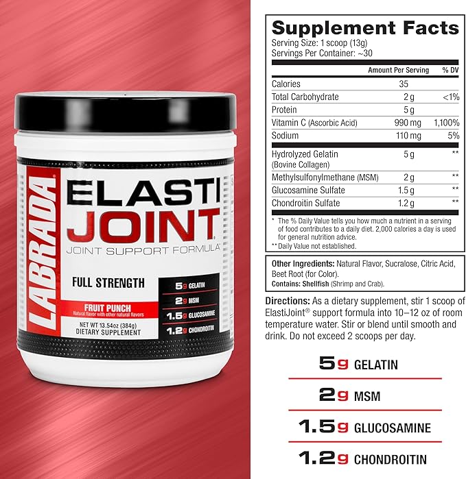 Labrada Nutrition Elastijoint, Fruit Punch, Glucosamine Joint Support Supplement Powder for Men & Women, Health Supplement with MSM, Glucosamine Chondroitin MSM - Gluten-Free