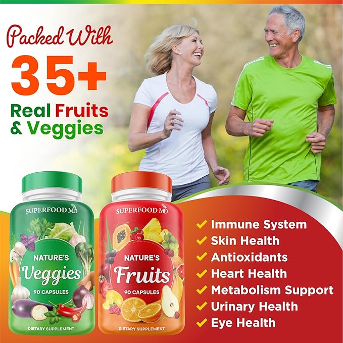 Superfood MD Fruits & Veggies Supplement - Whole Food Natural Superfoods - Supports Energy Levels, with Aloe Vera - Soy Free- 90 Count (Pack of 2)