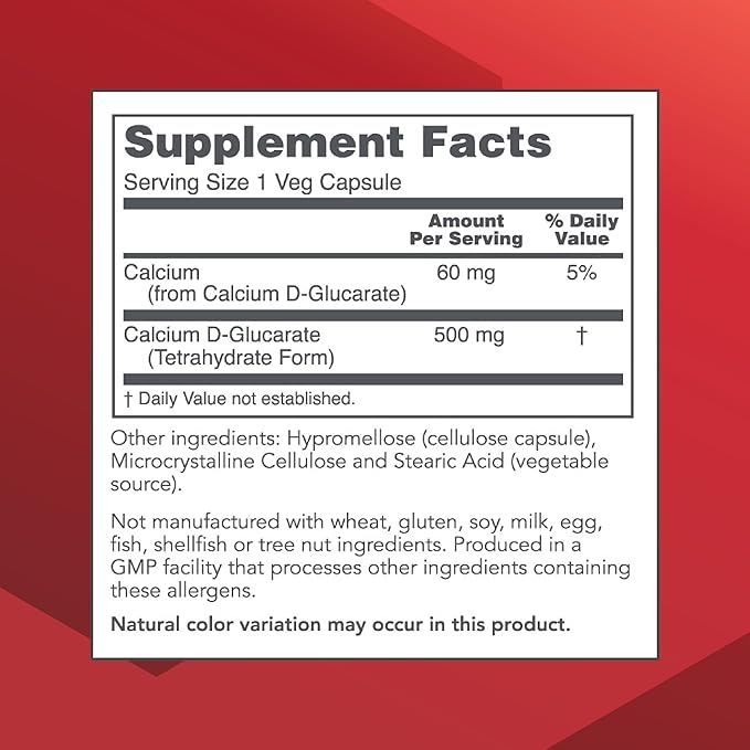PROTOCOL FOR LIFE BALANCE Calcium D-Glucarate - 500mg Calcium D Glucarate - Detox Support - for Breast & Prostate Health - Non-GMO & Dairy Free - 90 Veg Caps