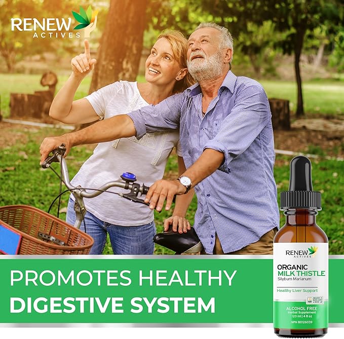 Renew Actives Milk Thistle Liquid Extract 110MG per 2ML – Liver Support Drops for Optimal Health – No Alcohol, Non-GMO, Vegan – Supports Liver Function & Digestive Health – Made in Canada – 4 fl oz