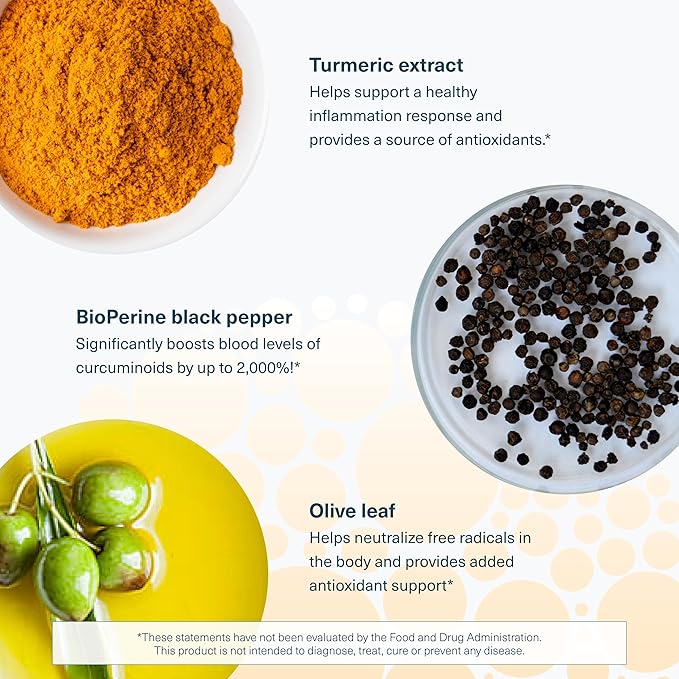 Youtheory Turmeric Advanced - 450 mg Turmeric Supplement - with 15 mg Black Pepper & 300 mg Olive Leaf Extract - Curcumin Joint Support* - Soy, Dairy & Gluten Free - 120 Vegetarian Tablets