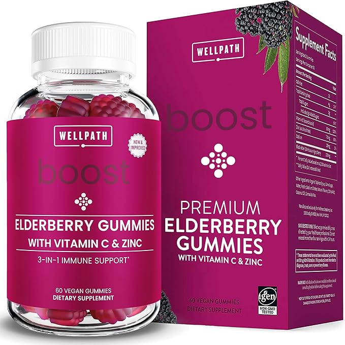 WellPath Elderberry Gummies with Zinc + Rest Valerian Root Sleep Aid for Adults with Melatonin & L-Theanine, 60 Ct Each