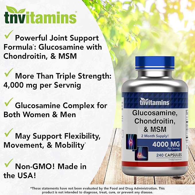 Glucosamine, Chondroitin, & MSM (4000 MG - 240 Capsules) for Men & Women | Joint Support Supplement Complex* | More Than Triple Strength! | Non-GMO | Produced in The USA