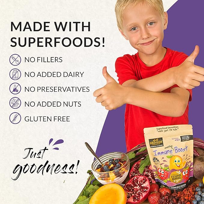 Kids Immune Support Powder - Immune System Support with Vitamin C A + E, Magnesium & Probiotics for with 9 Superberries - Berry Taste Immunity Gummies Alternative 8.82oz (250g)