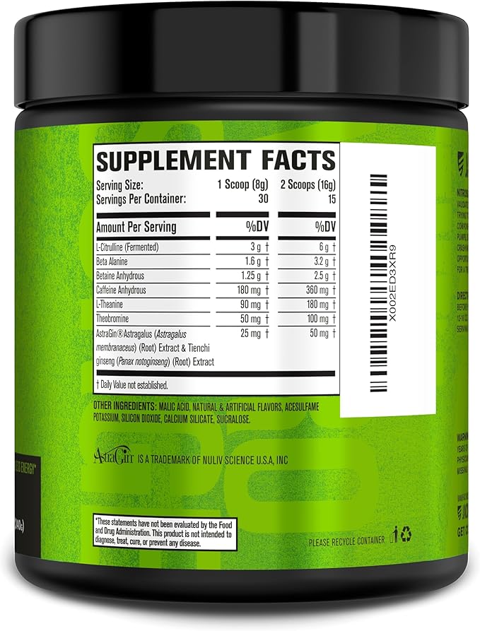 Jacked Factory NITROSURGE Pre Workout Supplement - Endless Energy, Instant Strength Gains, Clear Focus, Intense Pumps - NO Booster & Powerful Preworkout Energy Powder - 30 Servings, Arctic White