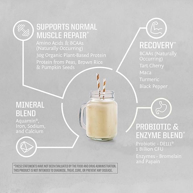 Sunwarrior Organic Plant Based Protein Powder | Vegan Organic Protein Powder with BCAA Amino Acids Plus Recovery Minerals & Botanicals | Non-GMO Soy Dairy & Gluten Free (Cake Batter, 20 Servings)
