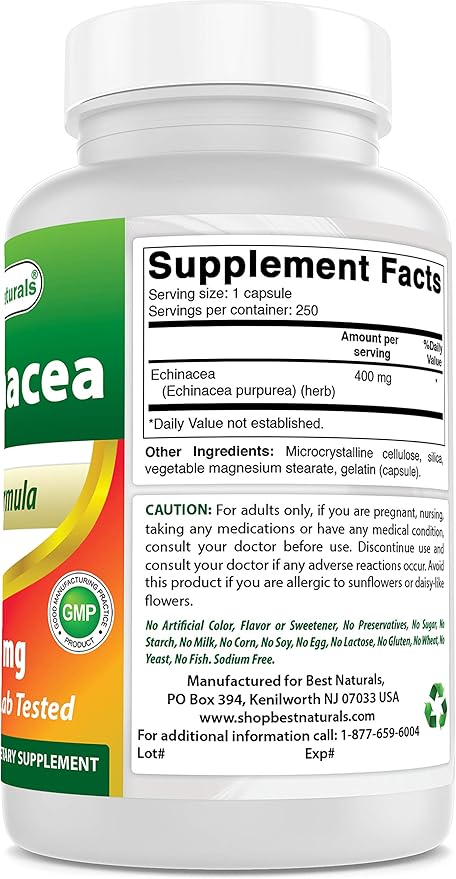 Best Naturals Echinacea 400 mg 250 Capsules (Pack of 2)