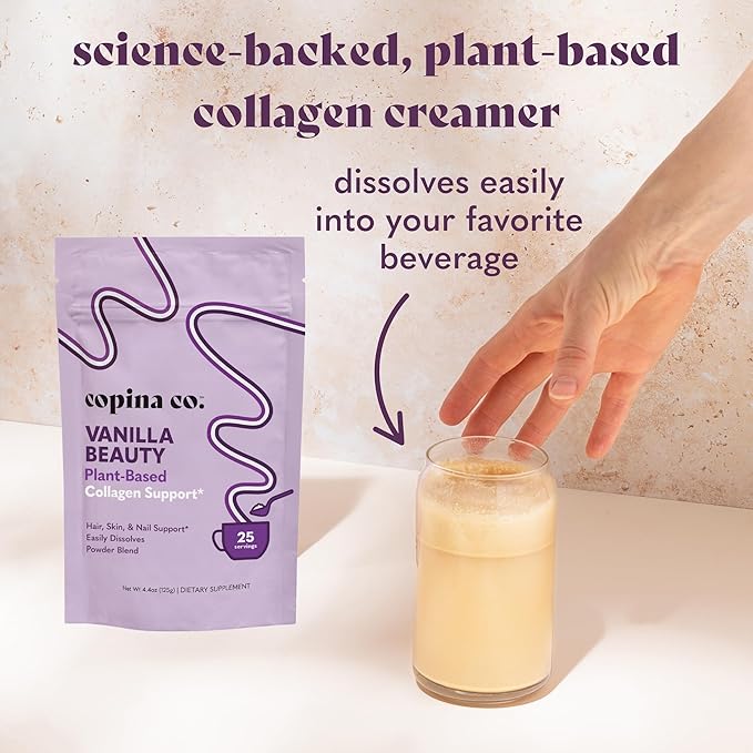 Vanilla Beauty Vegan Collagen Booster Creamer: Plant Based Collagen Support Smoothie Drink Vegan Creamy Blend | Vanilla Flavor | 1 Bag - 25 Servings per Bag