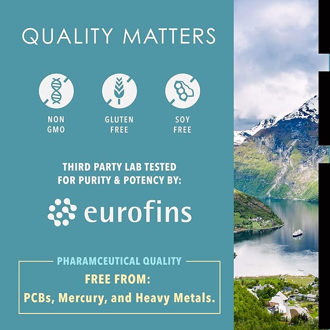 Norway Pure Omega-3 Fish Oil Softgels 2,400mg (90ct) - 4X Concentrated EPA & DHA, Triple Distilled, Burpless, Wild Caught, Skin & Hair, Joints, Heart Health