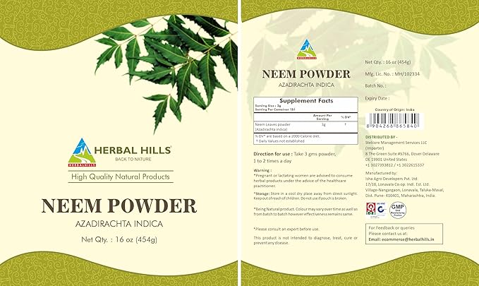 HERBAL HILLS Barley Grass Powder and Neem Powder Leaf Leaves Combo Pack of 2