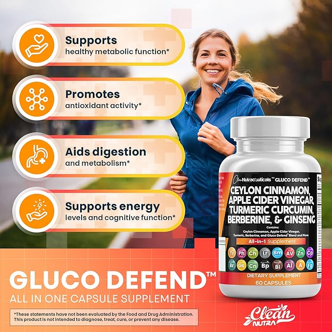 Clean Nutraceuticals Ceylon Cinnamon Turmeric Apple Cider Vinegar Ginseng Berberine Plus Bitter Melon Gymnema Milk Thistle Fenugreek