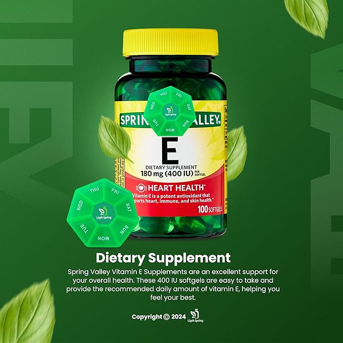 Vitamin E 180 mg (400 IU) 100 Softgels with Bundle Exclusive Vitamins & Minerals - A to Z - Better Ligth&Spring Guide + Weekly Pill Organizer (3 Items)