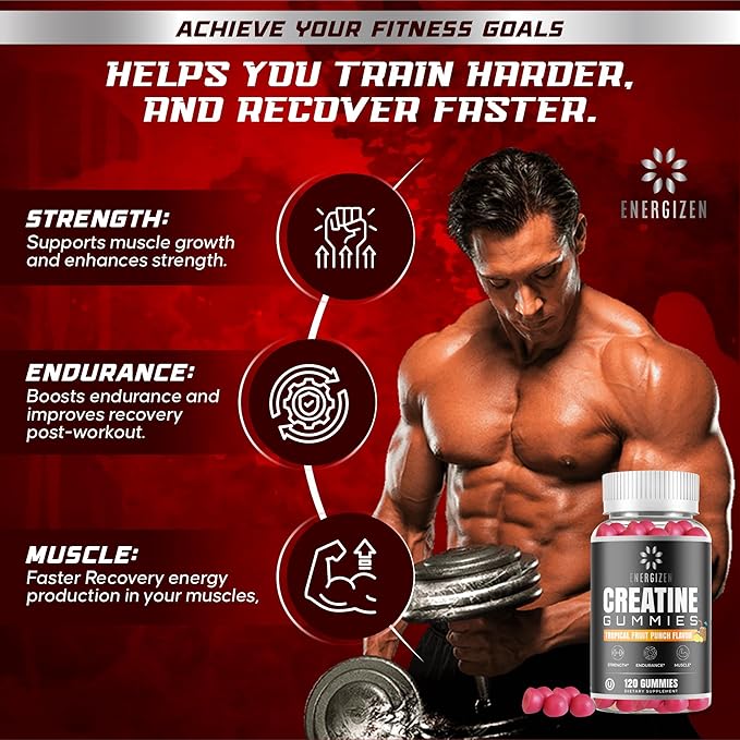 Creatine Monohydrate Gummies – Tropical Fruit Punch Flavor | 5g Creatine Per Serving | Vegetarian, Kosher, Halal, Gluten-Free, Gelatin-Free, Natural Flavors & Colors.