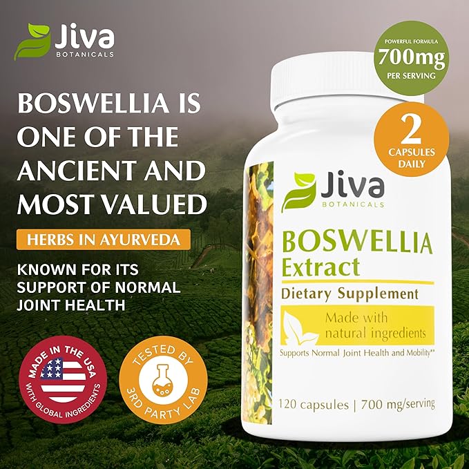 Jiva Botanicals Boswellia Extract Capsules 700mg per Serving - Boswellia Serrata Extract Supplement & Black Pepper - Joint Support Supplement for Normal Joint Health - Made in The USA - 120 Capsules