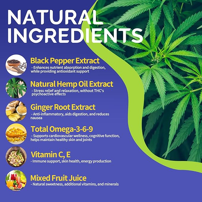 Hemp Gummies High Potency - Pure Extra Strength Organic Hemp Oil Extract - Vegan Non-GMO Formula Edibles, Support Adults Relaxation - Made in USA