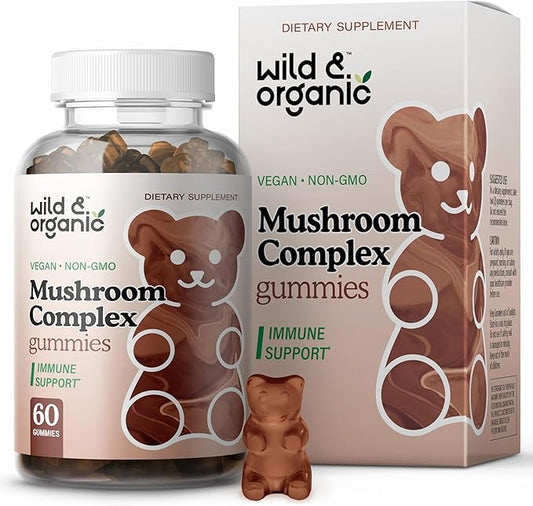 Wild & Organic Mushroom Gummies - Lion's Mane, Cordyceps, Turkey Tail, Reishi, Chaga, Maitake - 10-in-1 Complex - Mushroom Supplement Gummies for Immune & Brain Support - 60 Count