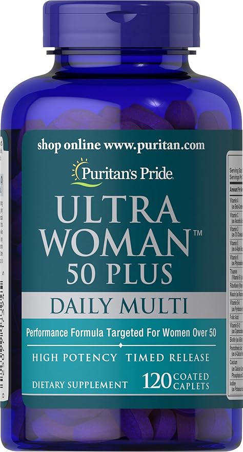 Puritan's Pride Ultra Woman 50 Plus High Potency Performance Time Release Daily Multivitamin with Zinc, Supplement to Support Healthy Aging and Cellular Energy Production, 2 Month Supply, 120 Count