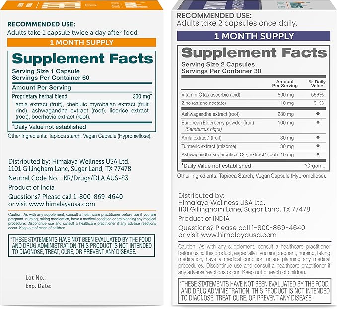 Himalaya Hello Energy with Ashwagandha for Adrenal Support & Daily Energy and & Ashwagandha +Immune with Vitamin C for Active Immune Support, 60 Capsules Each - Bundle