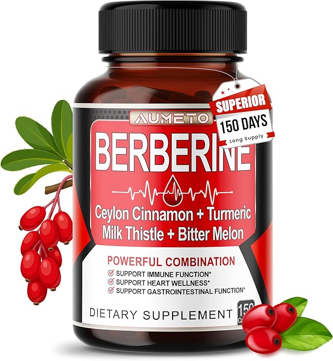 Berberine Supplement - Enhanced with Ceylon Cinnamon, Turmeric, Milk Thistle, Bitter Melon for Digestion, Immunity & Weight Managament (150 Count (Pack of 1))