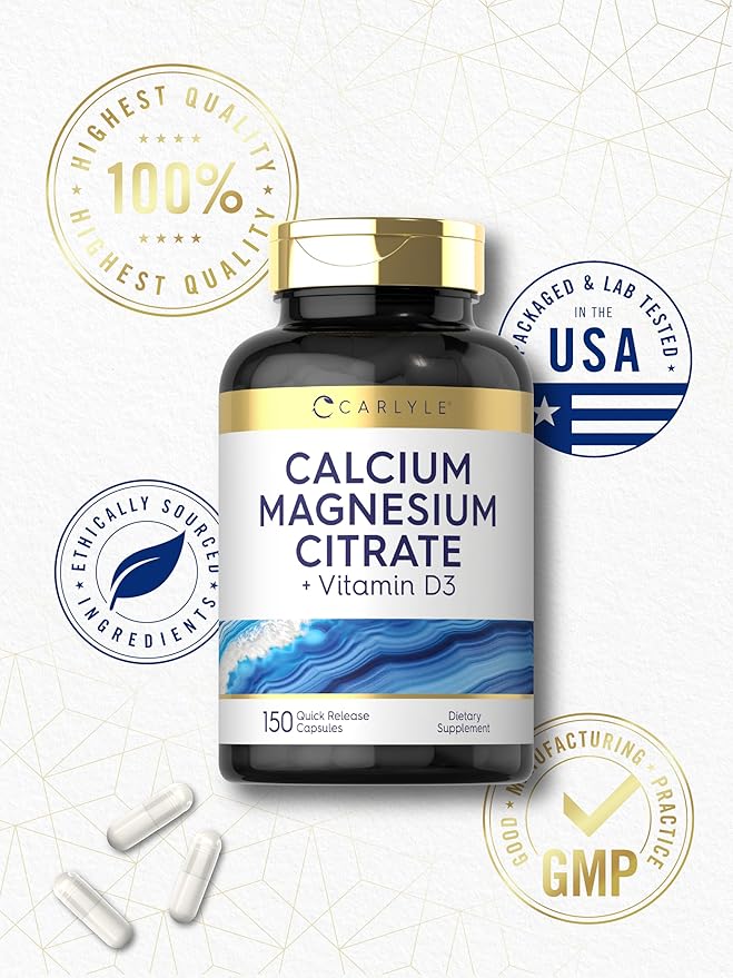 Carlyle Calcium Magnesium Citrate with Vitamin D3 | 150 Capsules | Non-GMO & Gluten Free Supplement