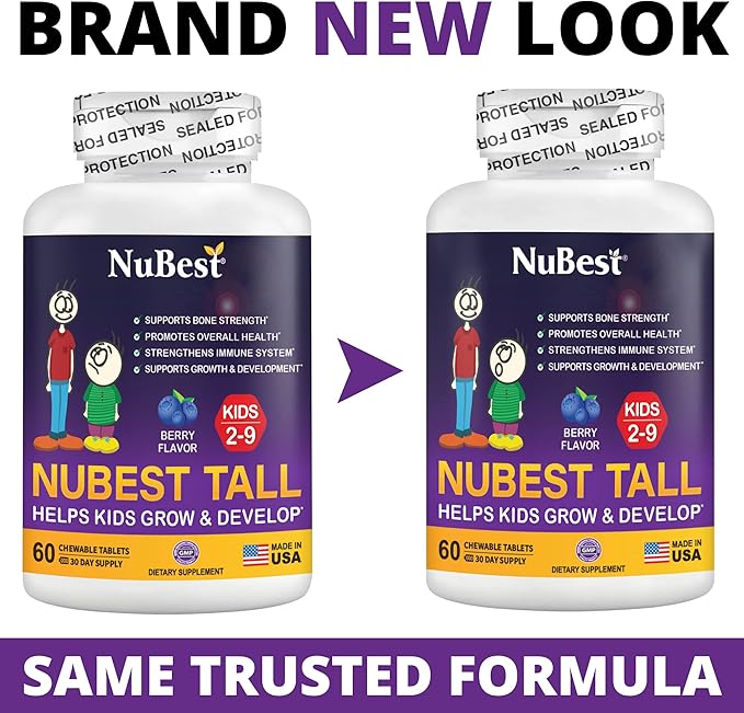 NuBest Tall Kids for Age 2 to 9 - Grow Taller, Height Growth, Immunity and Bone Strength - Kids Vitamins, Toddlers Vitamins - 60 Chewable Berry Tablets | 3 Pack