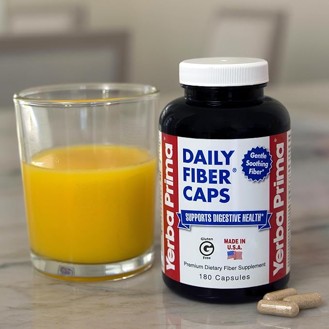 Yerba Prima Daily Fiber Caps - 180 Capsules - Soluble & Insoluble Dietary Fiber Supplement - Colon Cleanse - Gut Health - Vegan, Non-GMO, Gluten-Free