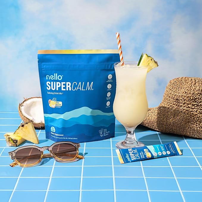 Supercalm Drink Mix - Ashwagandha KSM 66, Magnesium Glycinate & L-Theanine Supplement - Ashwagandha Root Extract - Focus and Relaxation Support (20 Travel Packets) - Pina Colada