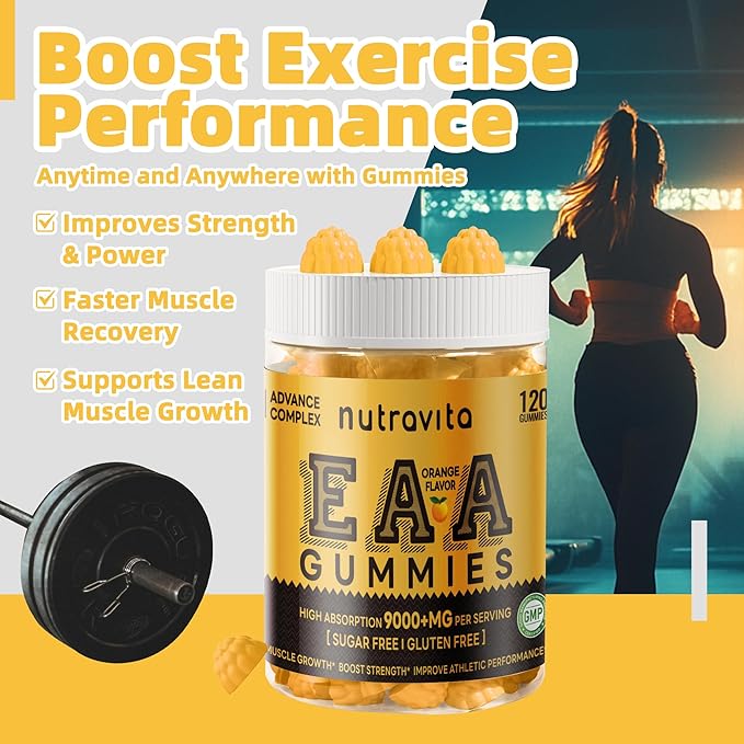 EAA Gummies 120 Gummies (Orange), Essential Amino Acids - All 9 Essential Aminos (EAA) and All Branched-Chain Aminos (BCAAs), Non-GMO, Gluten Free, Vegetarian Friendly