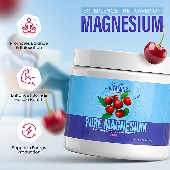 Dr. Price's Calming Magnesium Powder - Magnesium Citrate - Magnesium Supplement - 60 Servings - Pure Magnesium Powder - Natural Calming Magnesium - Non-GMO, Gluten Free, Anti-Stress Drink Mix - Cherry