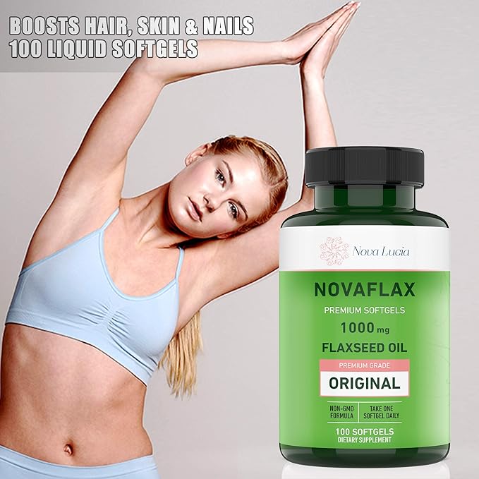 Natural Organic Flaxseed Oil 1,000 mg, Essential Omega 3 6 9 Natural ALA Healthy Hair Skin and Nails Gluten Free, Non-GMO, Hexane Free 100 Liquid Softgels