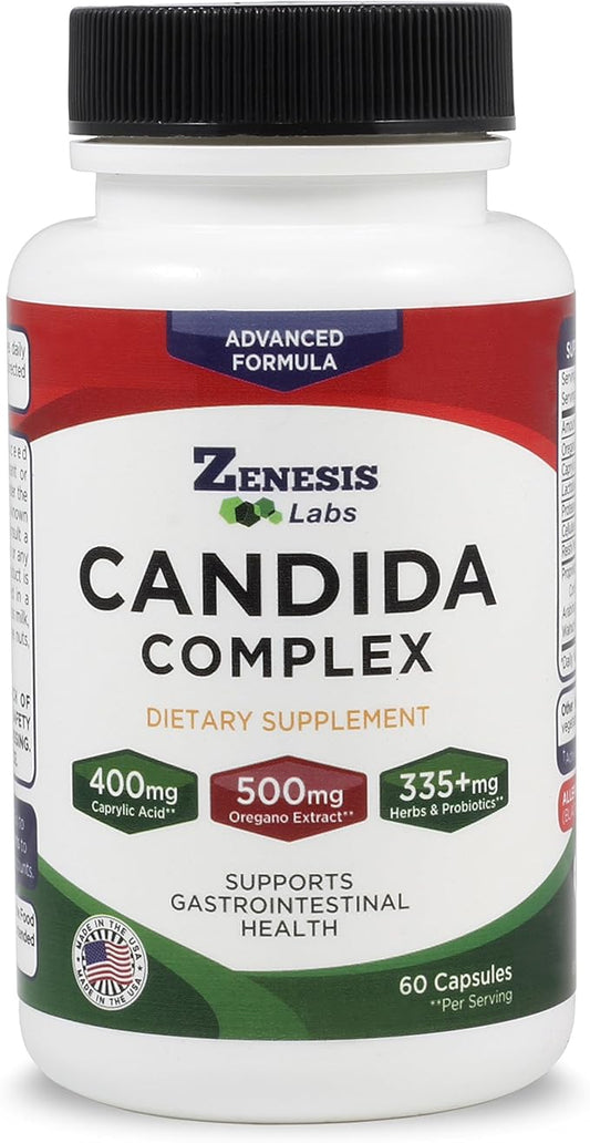 Zenesis Labs Candida Complex Cleanse Detox Caprylic Acid Supplement, Oregano Extract, Probiotics, Enzymes (60 Capsules, 30 Day Supply)