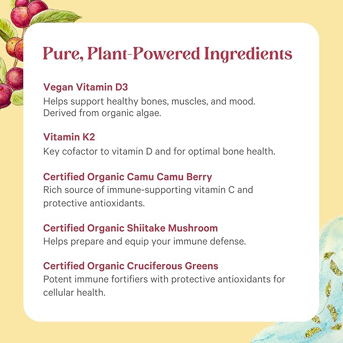 PURE SYNERGY D3 + K2 Complex | Vegan Vitamin D3 K2 Complex | Organic D3 Supplement with Vitamin K2 and K1 Plus Organic Whole Foods | Supports Bone, Brain, and Immune Health (60 Capsules)