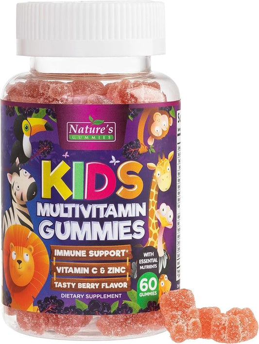Kids Multivitamin Gummies - Daily Vitamins for Kids, Vitamin C, D3 & Zinc for Immune Support, Strawberry Flavored Gummies, Nature's Toddler & Kid Multi Vitamins, Non-GMO, Gluten Free - 60 Gummies