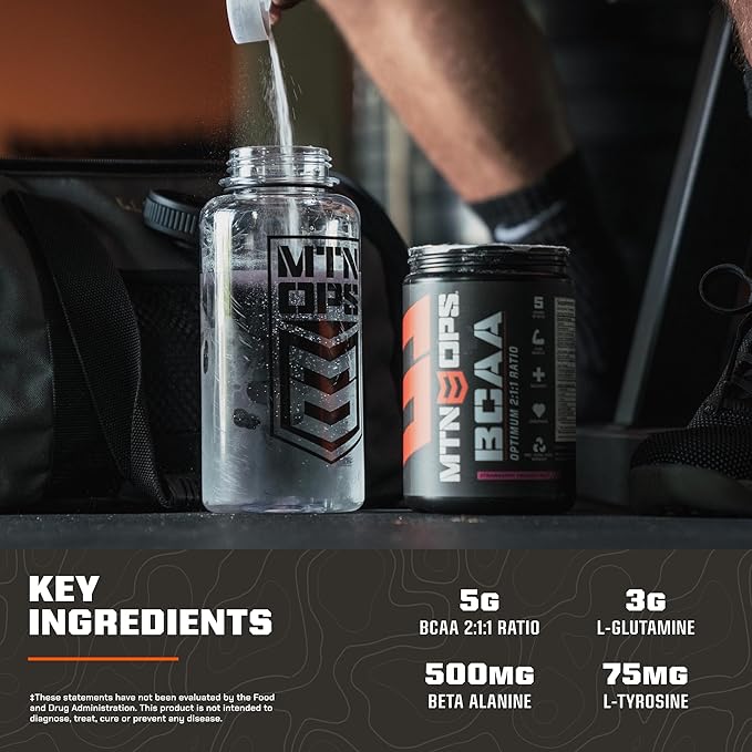 MTN OPS BCAA 2:1:1 Amino Acids Supplement Powder for Rapid Muscle Recovery & Repair with Zero Sugar & Gluten Free (30-Serving Tub, Strawberry Dragonfruit)